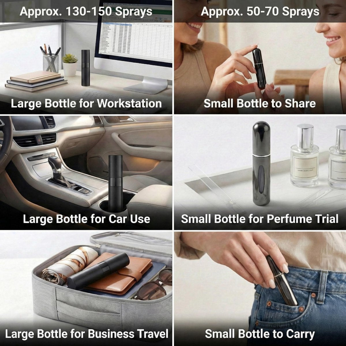 Hoodupo 8ml Atomizer Perfume Travel Size Spray Bottle Empty Refillable (3 Pcs) + 5ml Mini Portable Cologne Dispenser Refill (6 Pcs) - Small Fragrance Accessories Set for Men and Women Avelisse