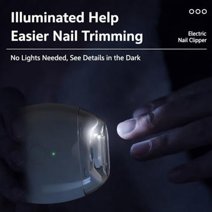 Electric Nail Clipper with LED Light, 3-Speed Cordless Nail Grinder, Mess-Free Catcher for Fingernails & Toenails, Travel-Friendly for Seniors, Kids