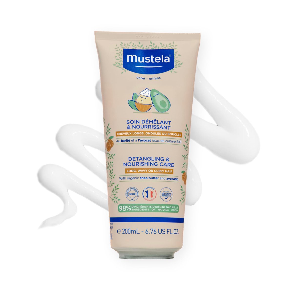 Mustela Detangling & Nourishing Conditioner with Natural Shea Butter & Avocado - For Curly & Frizzy Hair, Safe for Babies and Kids - 6.76 Fl Oz Avelisse