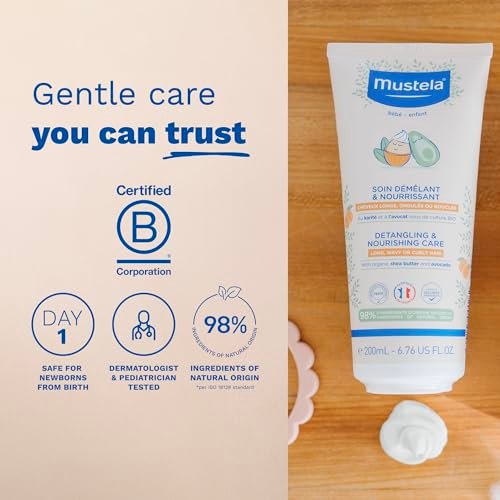 Mustela Detangling & Nourishing Conditioner with Natural Shea Butter & Avocado - For Curly & Frizzy Hair, Safe for Babies and Kids - 6.76 Fl Oz Avelisse