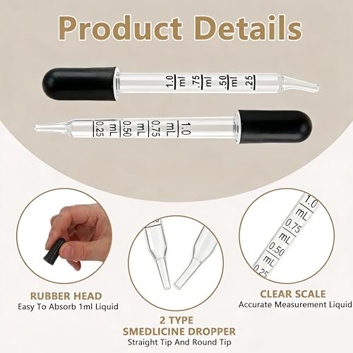 22-Piece Glass Dropper Set – 20 Droppers & 2 Cleaning Tools, 1ML Straight & Bent Tip for Oils, Liquids, Medicine, Lab, Crafts, Ear & Eye Care Avelisse