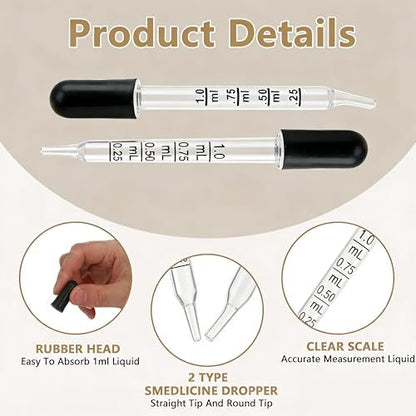 22-Piece Glass Dropper Set – 20 Droppers & 2 Cleaning Tools, 1ML Straight & Bent Tip for Oils, Liquids, Medicine, Lab, Crafts, Ear & Eye Care Avelisse