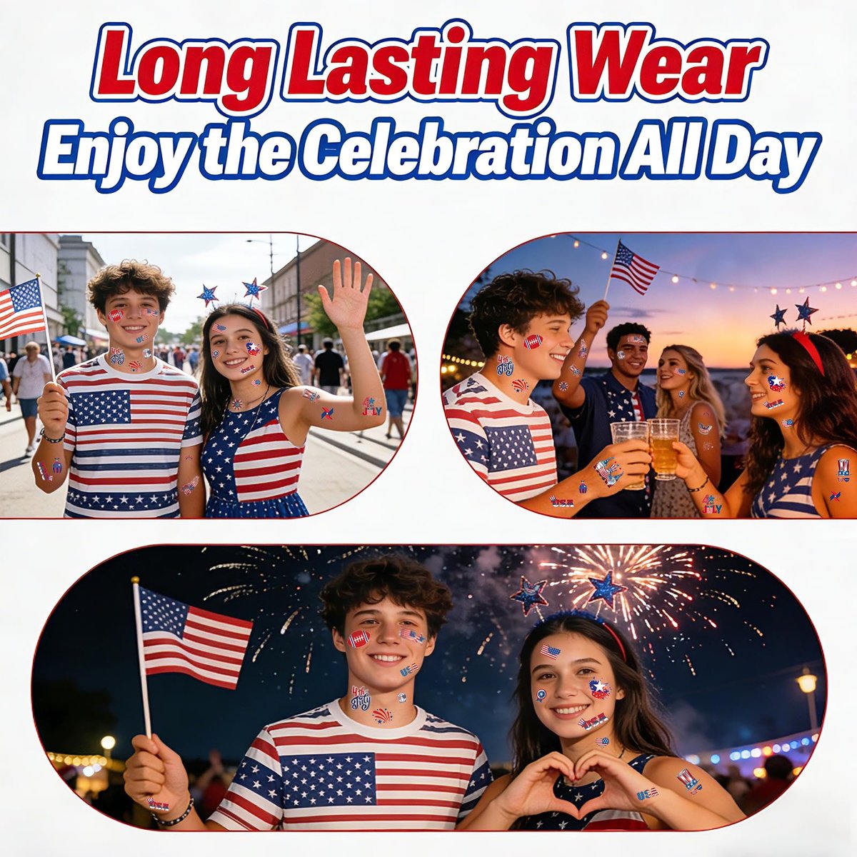 12 Sheets 4th of July Temporary Tattoos – Patriotic American Flag Red White and Blue Body Stickers for Independence Day Party Decorations and USA Holiday Accessories - görsel 13
