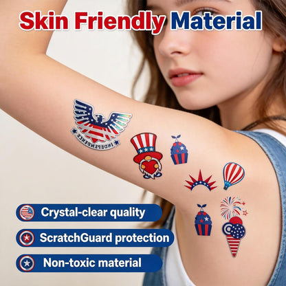12 Sheets 4th of July Temporary Tattoos – Patriotic American Flag Red White and Blue Body Stickers for Independence Day Party Decorations and USA Holiday Accessories