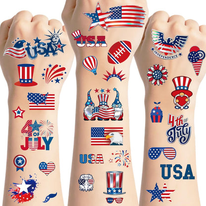 12 Sheets 4th of July Temporary Tattoos – Patriotic American Flag Red White and Blue Body Stickers for Independence Day Party Decorations and USA Holiday Accessories