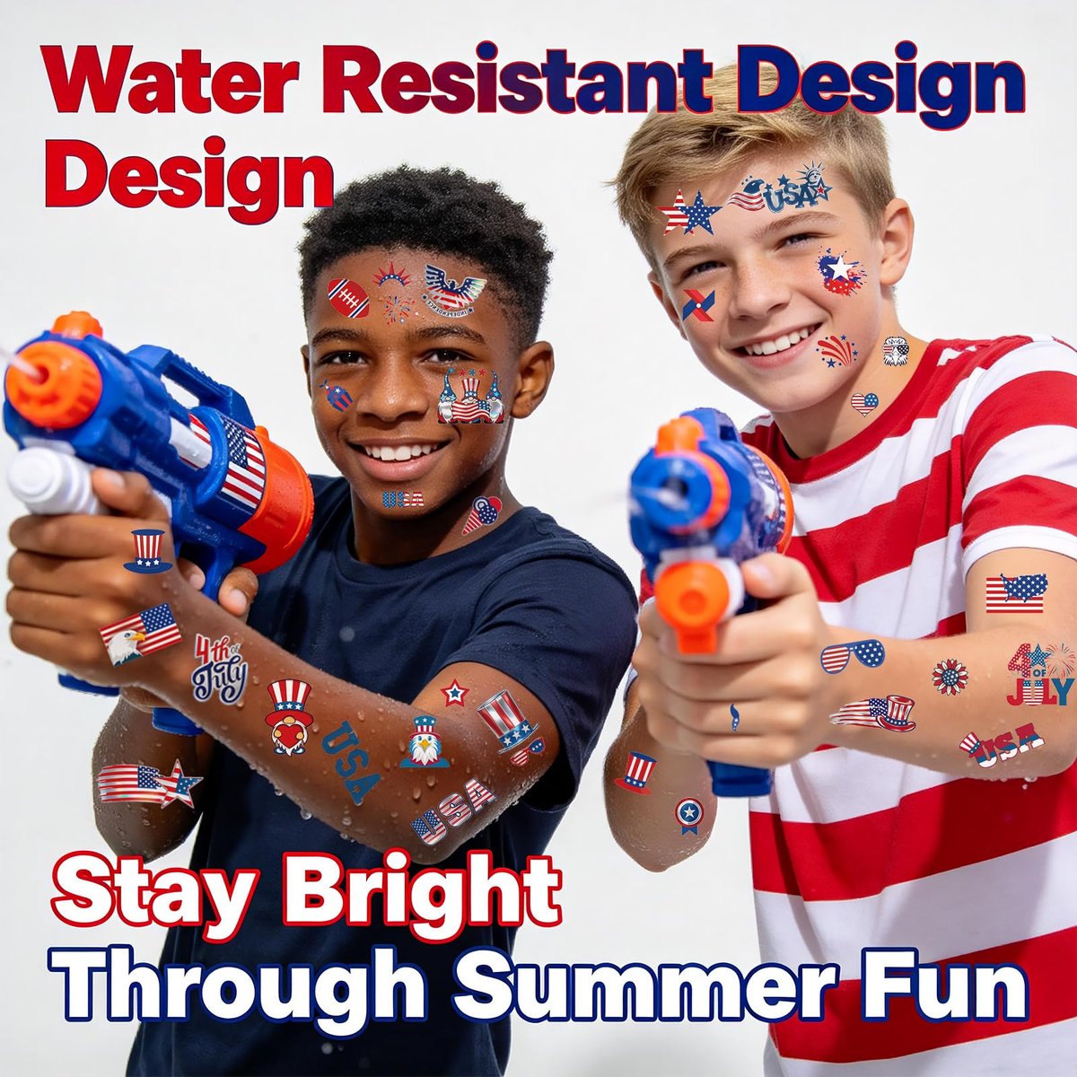 12 Sheets 4th of July Temporary Tattoos – Patriotic American Flag Red White and Blue Body Stickers for Independence Day Party Decorations and USA Holiday Accessories - görsel 11