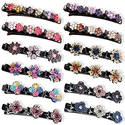 12-Pack Sparkling Crystal Stone Braided Hair Clips for Women and Girls - Shiny Rhinestone Duckbill Clips - görsel 2