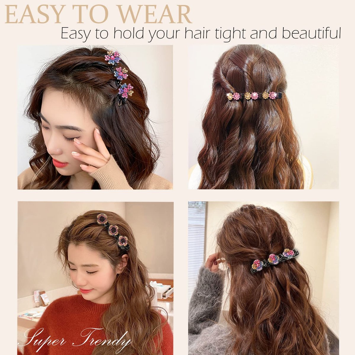12-Pack Sparkling Crystal Stone Braided Hair Clips for Women and Girls - Shiny Rhinestone Duckbill Clips - görsel 11