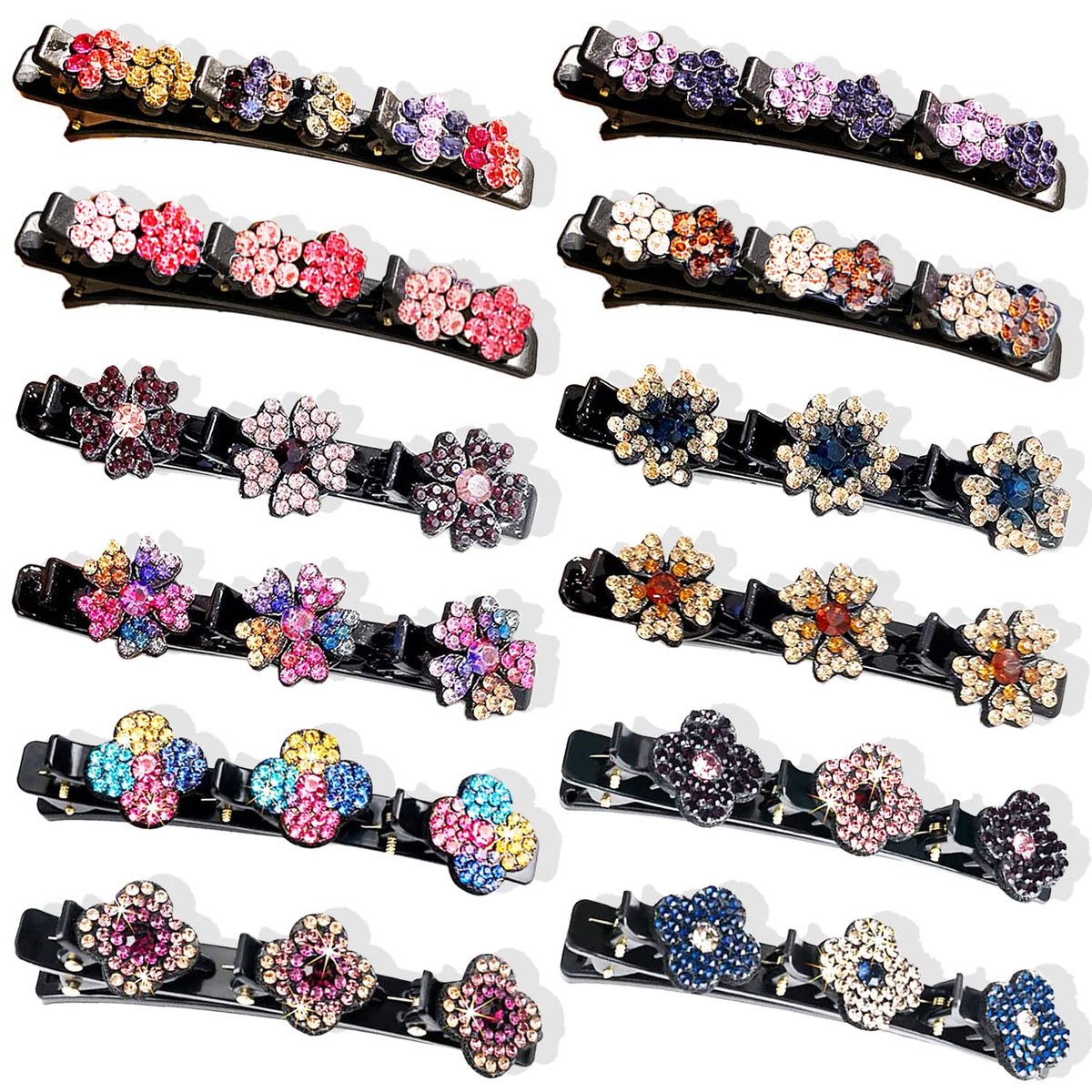12-Pack Sparkling Crystal Stone Braided Hair Clips for Women and Girls - Shiny Rhinestone Duckbill Clips - görsel 1