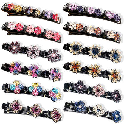 12-Pack Sparkling Crystal Stone Braided Hair Clips for Women and Girls - Shiny Rhinestone Duckbill Clips