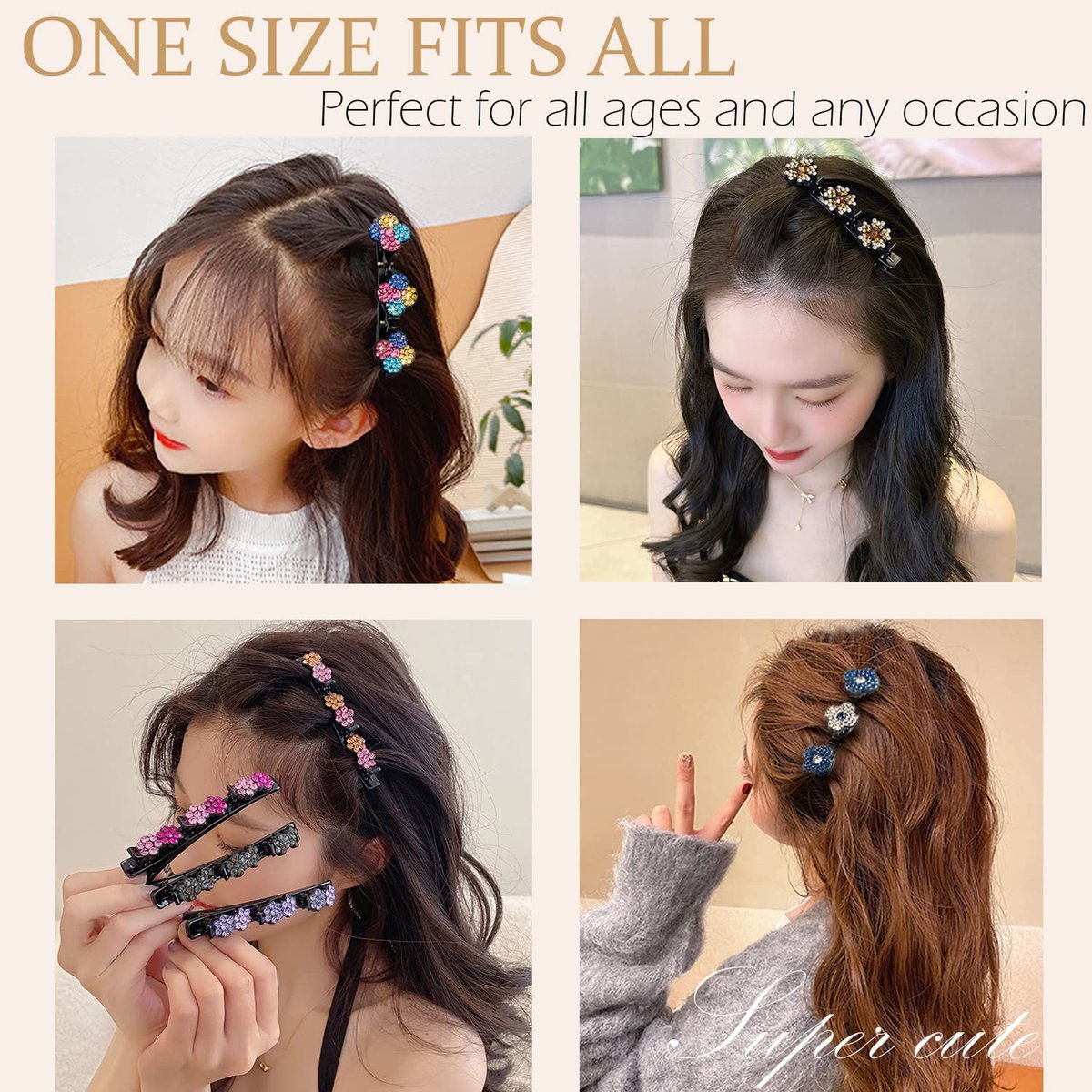 12-Pack Sparkling Crystal Stone Braided Hair Clips for Women and Girls - Shiny Rhinestone Duckbill Clips - görsel 9