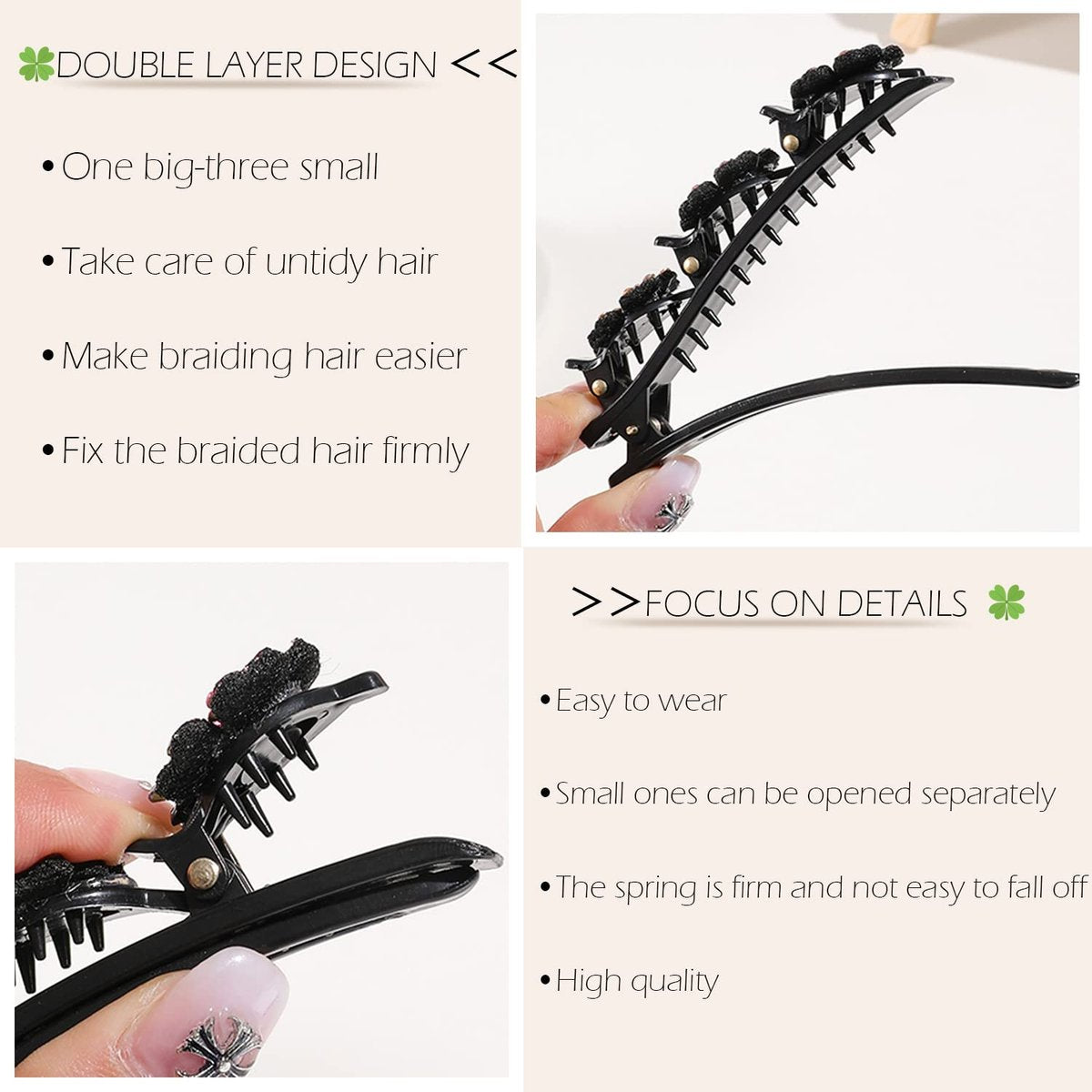 12-Pack Sparkling Crystal Stone Braided Hair Clips for Women and Girls - Shiny Rhinestone Duckbill Clips - görsel 5