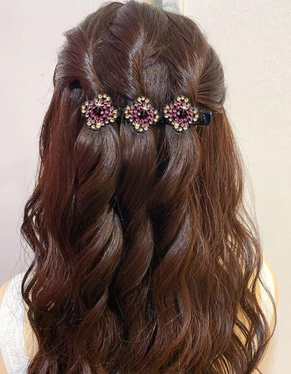12-Pack Sparkling Crystal Stone Braided Hair Clips for Women and Girls - Shiny Rhinestone Duckbill Clips