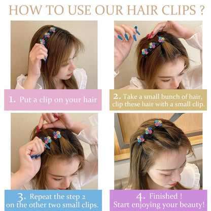12-Pack Sparkling Crystal Stone Braided Hair Clips for Women and Girls - Shiny Rhinestone Duckbill Clips