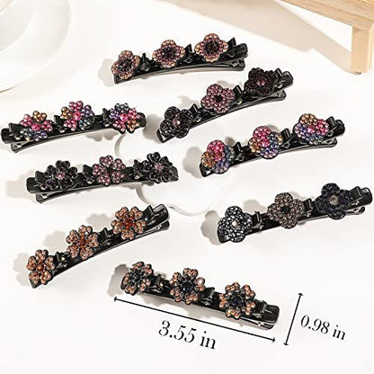 12-Pack Sparkling Crystal Stone Braided Hair Clips for Women and Girls - Shiny Rhinestone Duckbill Clips