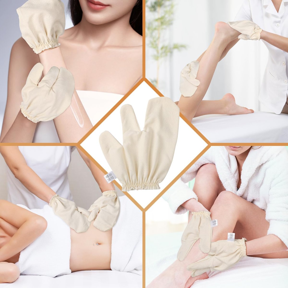 Garshana Gloves Raw Silk Massage – Set of 2 White Silk Gloves for Dry Brushing & Exfoliation with Elastic Wrist Bands Avelisse