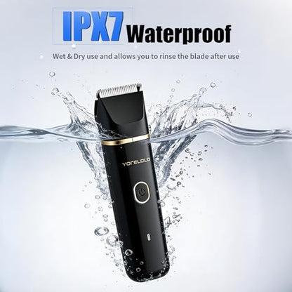 Yorelolo Men's Body Hair Trimmer - Waterproof Pubic Hair Trimmer with Ceramic Blade, USB Fast Charging, 90-Minute Runtime - Ideal Valentine or Birthday Gift