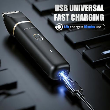 Yorelolo Men's Body Hair Trimmer - Waterproof Pubic Hair Trimmer with Ceramic Blade, USB Fast Charging, 90-Minute Runtime - Ideal Valentine or Birthday Gift