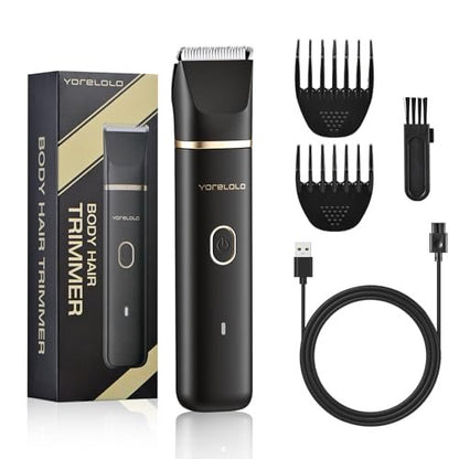 Yorelolo Men's Body Hair Trimmer - Waterproof Pubic Hair Trimmer with Ceramic Blade, USB Fast Charging, 90-Minute Runtime - Ideal Valentine or Birthday Gift