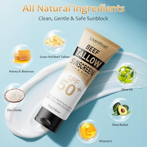 AKIICHI Mineral Sunscreen SPF 50 with Non-Toxic Zinc Oxide & Organic Beef Tallow – Natural Sunblock for Face & Body, 2.82 oz Avelisse