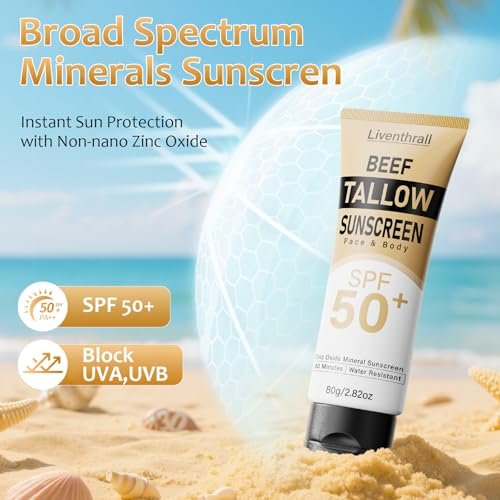 AKIICHI Mineral Sunscreen SPF 50 with Non-Toxic Zinc Oxide & Organic Beef Tallow – Natural Sunblock for Face & Body, 2.82 oz Avelisse