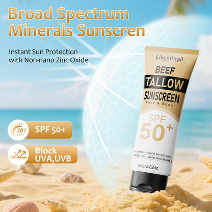 AKIICHI Mineral Sunscreen SPF 50 with Non-Toxic Zinc Oxide & Organic Beef Tallow – Natural Sunblock for Face & Body, 2.82 oz Avelisse