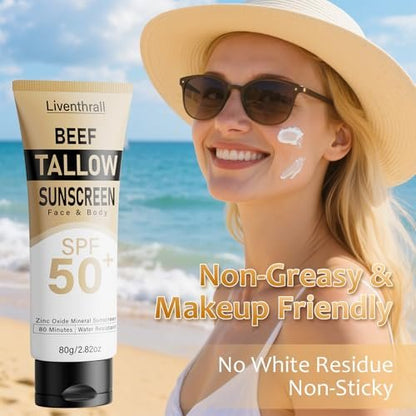 AKIICHI Mineral Sunscreen SPF 50 with Non-Toxic Zinc Oxide & Organic Beef Tallow – Natural Sunblock for Face & Body, 2.82 oz Avelisse