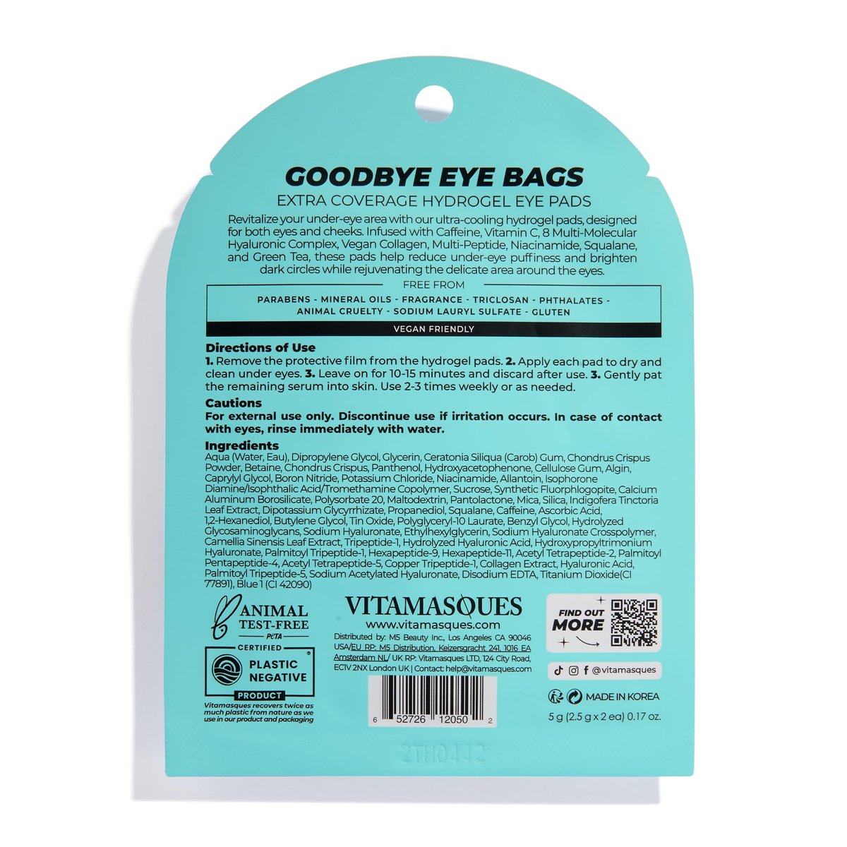 Vitamasques Goodbye Eye Bags XL Under Eye Patches - Caffeine Collagen Eye Mask for Dark Circles & Puffiness, Brightening Korean Eye Patches - 3 Pairs Hydrating Ultra Cooling Hydrogel Pads - görsel 16