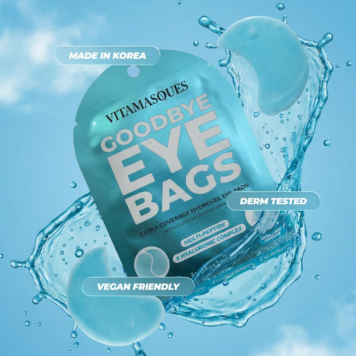 Vitamasques Goodbye Eye Bags XL Under Eye Patches - Caffeine Collagen Eye Mask for Dark Circles & Puffiness, Brightening Korean Eye Patches - 3 Pairs Hydrating Ultra Cooling Hydrogel Pads - görsel 12