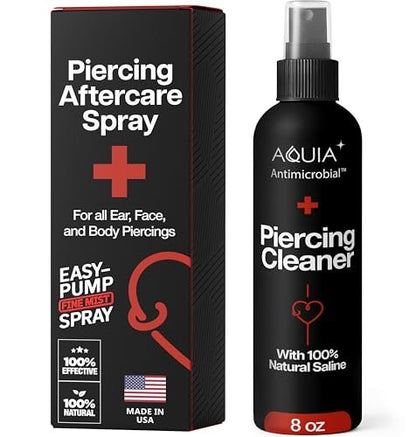 Piercing Aftercare Spray | Ear Piercing Cleaner 8oz | Saline Spray for Piercings - Aquia