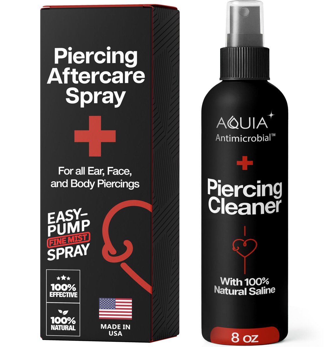 Piercing Aftercare Spray | Ear Piercing Cleaner 8oz | Saline Spray for Piercings - Aquia - görsel 1