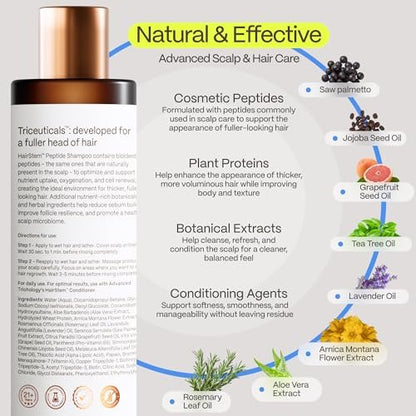 Hairstem™ Peptide Shampoo for Hair Growth – Peptide-Infused for Fuller, Stronger Looking Hair | Copper Tripeptide-1, Biotinoyl & Acetyl Peptides + Botanical Nutrients Avelisse