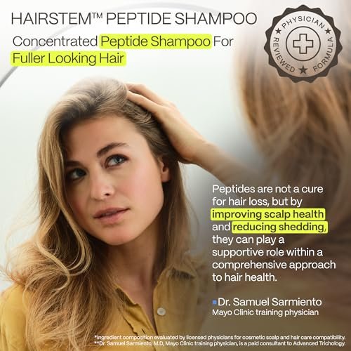 Hairstem™ Peptide Shampoo for Hair Growth – Peptide-Infused for Fuller, Stronger Looking Hair | Copper Tripeptide-1, Biotinoyl & Acetyl Peptides + Botanical Nutrients Avelisse