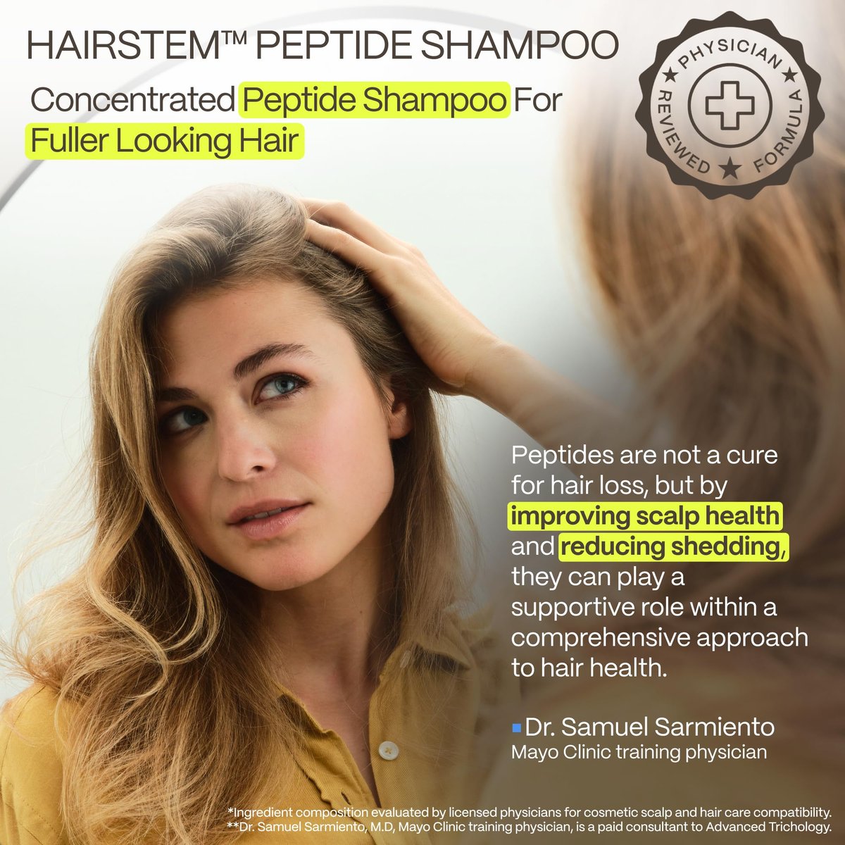 Hairstem™ Peptide Shampoo for Hair Growth – Peptide-Infused for Fuller, Stronger Looking Hair | Copper Tripeptide-1, Biotinoyl & Acetyl Peptides + Botanical Nutrients Avelisse