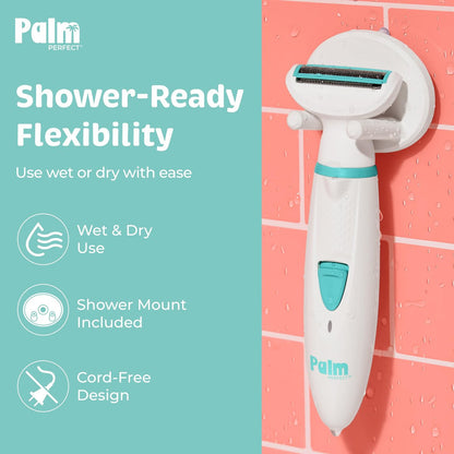 PalmPerfect Rechargeable Women's Shaver – Waterproof Electric Razor with LED Light, Wall Mount & USB Charging Avelisse