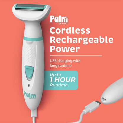 PalmPerfect Rechargeable Women's Shaver – Waterproof Electric Razor with LED Light, Wall Mount & USB Charging Avelisse
