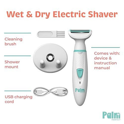 PalmPerfect Rechargeable Women's Shaver – Waterproof Electric Razor with LED Light, Wall Mount & USB Charging Avelisse