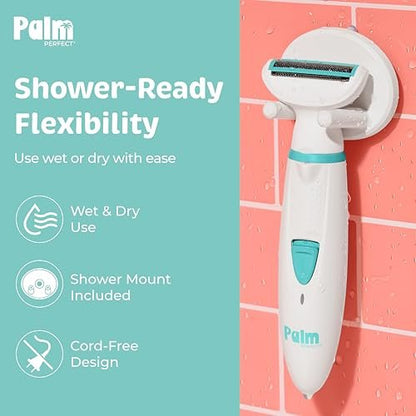PalmPerfect Rechargeable Women's Shaver – Waterproof Electric Razor with LED Light, Wall Mount & USB Charging Avelisse