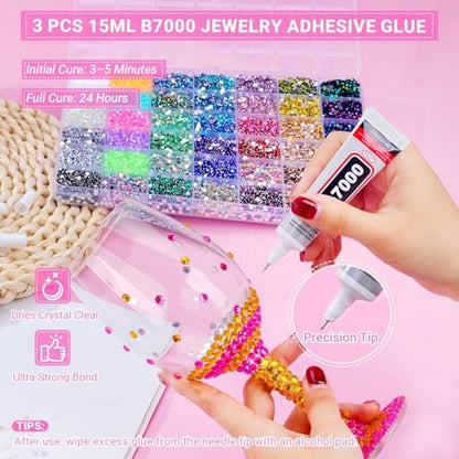 42 Colors 46000 Pcs Jelly Rhinestones for Bedazzling, 3mm Multicolor Resin Flatback Gems with 3 Pcs B7000 Glue - Crafting, Clothing, Shoes, Book, Diamond Art DIY Avelisse