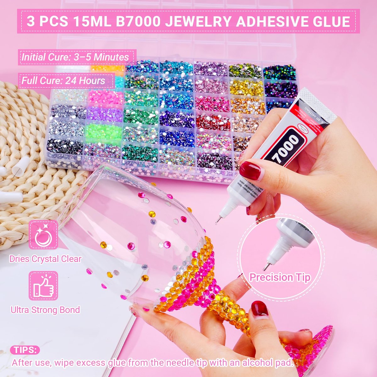 42 Colors 46000 Pcs Jelly Rhinestones for Bedazzling, 3mm Multicolor Resin Flatback Gems with 3 Pcs B7000 Glue - Crafting, Clothing, Shoes, Book, Diamond Art DIY Avelisse