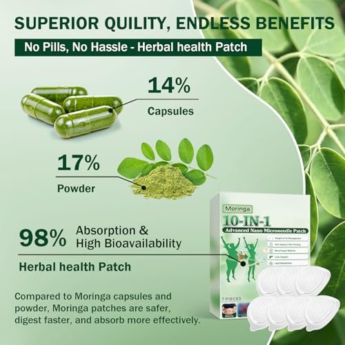 HENGRUNXIN Moringa 10-in-1 Advanced Nano Microdarts Patch - 2026 New Natural Skin Patches for Women and Men, Gentle Formula (2 Boxes, 7 Tablets Each) Avelisse