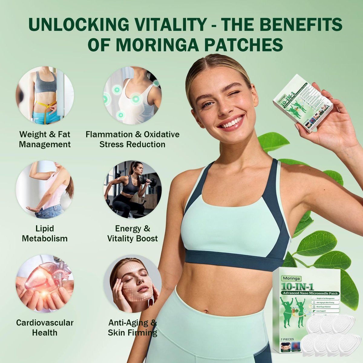 HENGRUNXIN Moringa 10-in-1 Advanced Nano Microdarts Patch - 2026 New Natural Skin Patches for Women and Men, Gentle Formula (2 Boxes, 7 Tablets Each) Avelisse