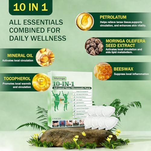 HENGRUNXIN Moringa 10-in-1 Advanced Nano Microdarts Patch - 2026 New Natural Skin Patches for Women and Men, Gentle Formula (2 Boxes, 7 Tablets Each) Avelisse