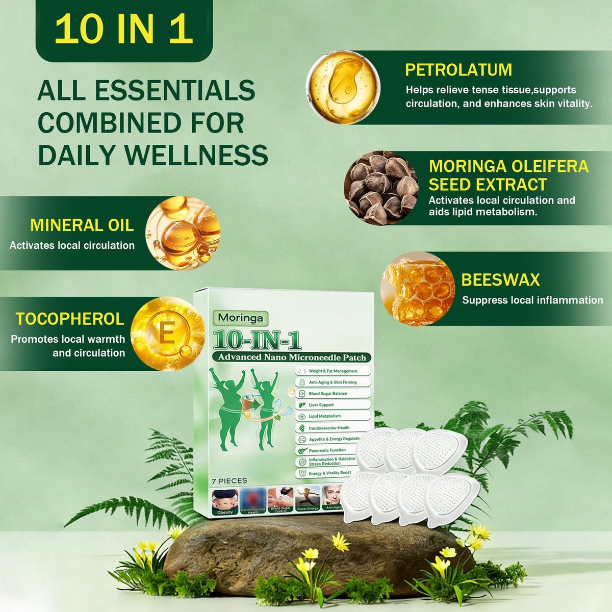HENGRUNXIN Moringa 10-in-1 Advanced Nano Microdarts Patch - 2026 New Natural Skin Patches for Women and Men, Gentle Formula (2 Boxes, 7 Tablets Each) Avelisse