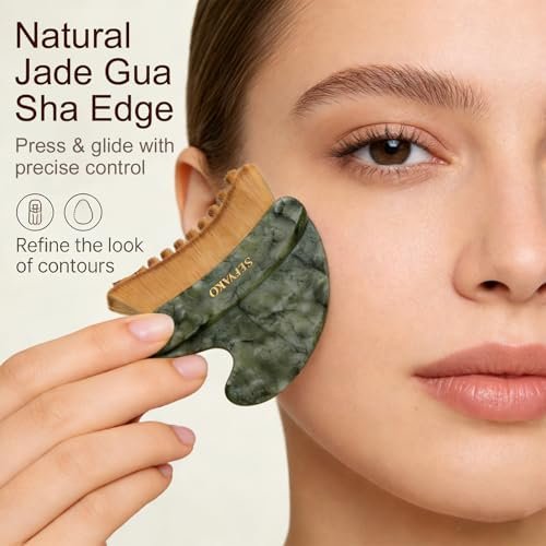 Lymphatic Contour Face Brush Set with Gua Sha Face Oil, Dual-Ended Dry Brush + Jade Gua Sha Edge, 0.075mm Ultra-Soft Bristles - for Lymphatic Drainage, De-Puff, Sculpt, Smooth & Glow Avelisse