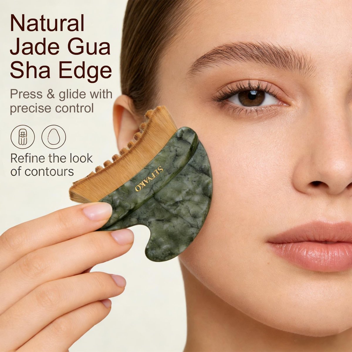 Lymphatic Contour Face Brush Set with Gua Sha Face Oil, Dual-Ended Dry Brush + Jade Gua Sha Edge, 0.075mm Ultra-Soft Bristles - for Lymphatic Drainage, De-Puff, Sculpt, Smooth & Glow Avelisse