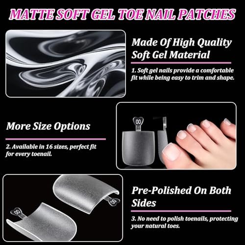 Lsnisni Square Shape False Toe Nails Tips - 320 Pcs Gel X Toe Nail Tips, Full Cover Long Wider Toe Nail Tips for Women DIY Nails, 16 Sizes Avelisse