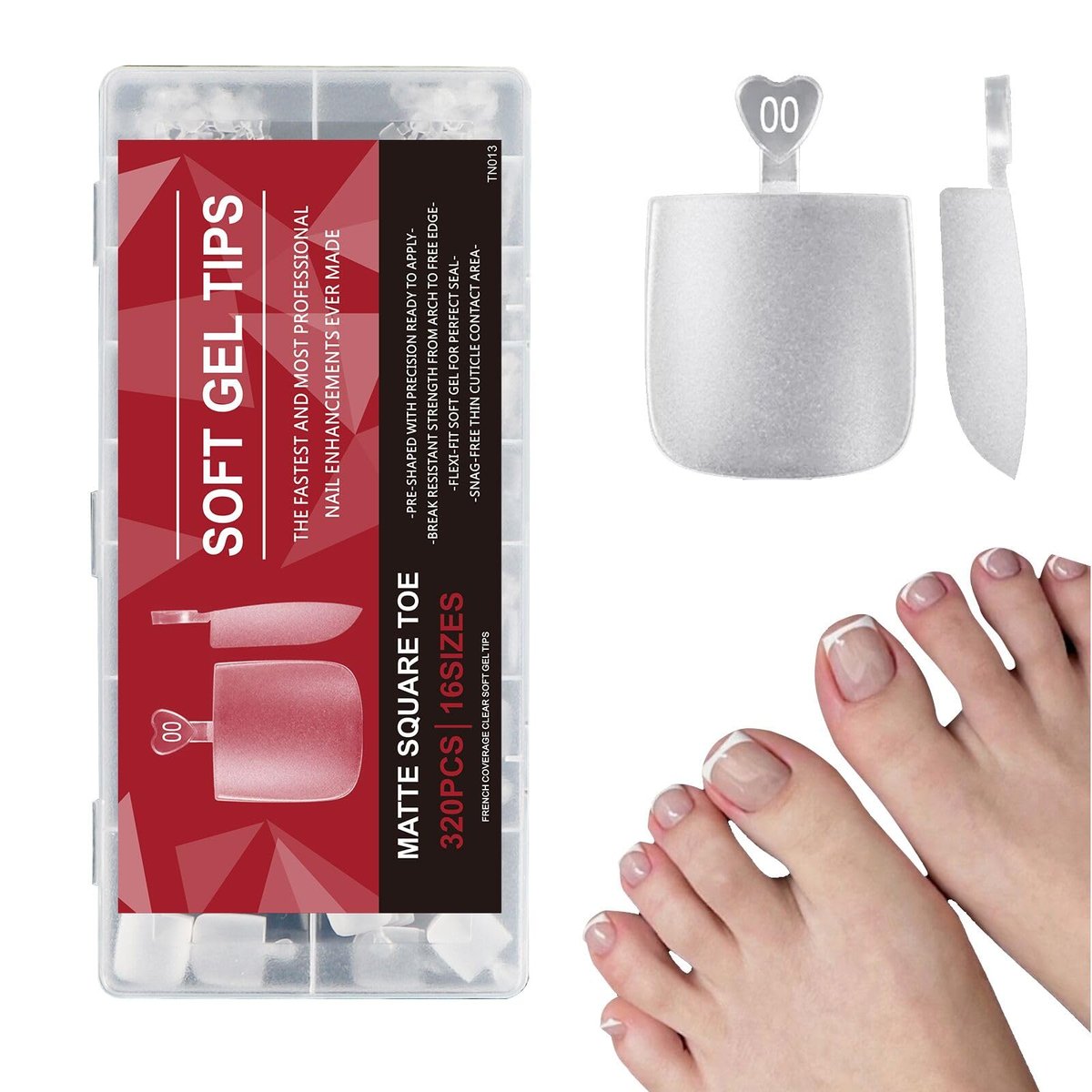Lsnisni Square Shape False Toe Nails Tips - 320 Pcs Gel X Toe Nail Tips, Full Cover Long Wider Toe Nail Tips for Women DIY Nails, 16 Sizes Avelisse
