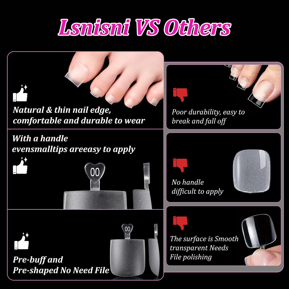 Lsnisni Square Shape False Toe Nails Tips - 320 Pcs Gel X Toe Nail Tips, Full Cover Long Wider Toe Nail Tips for Women DIY Nails, 16 Sizes Avelisse