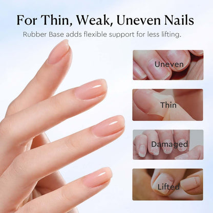 AZUREBEAUTY 15ml Rubber Base Gel Polish and No Wipe Top Coat Set – Builder Base Coat & Ultra Shine Top Coat for Thin, Weak, Brittle Nails – Self-Leveling, Long Lasting